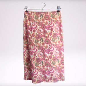 Vintage Label FOREVER 21 Lace Print Midi Slip Pencil Skirt